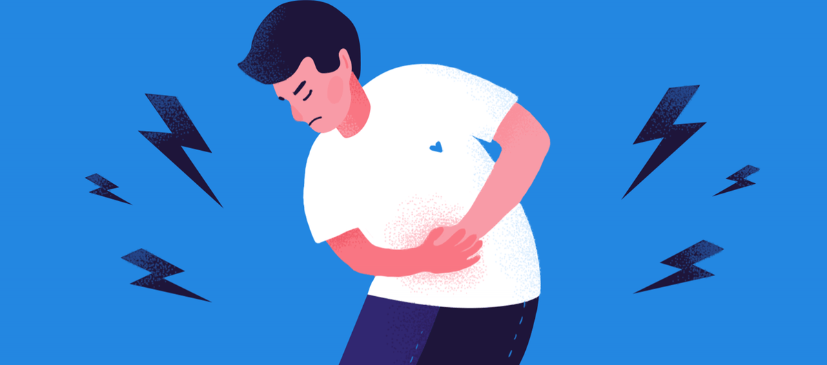 man suffers stress bloating