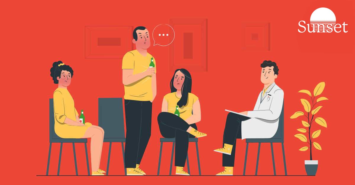 People drinking alcohol next to doctor